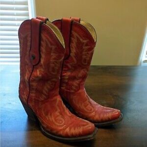 CORRAL Women's Red Stitched Vamp and Tube Snip Toe Cowgirl Boots G1900 Size 6